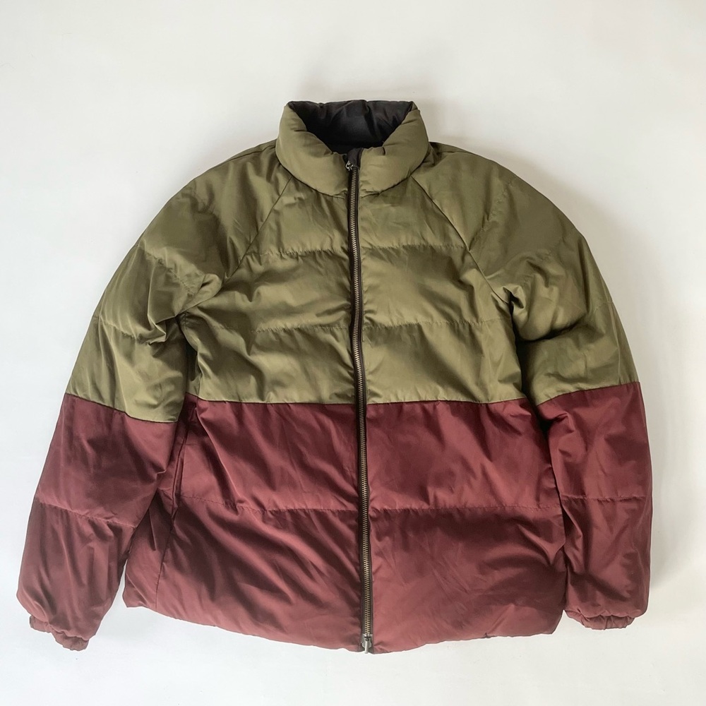 Kit and Ace REVERSIBLE Olive and Burgundy Two-Tone/ or plain black Puffer Jacket
